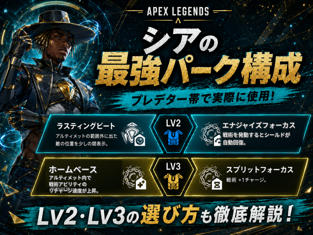 【Apex Legends】最新アプデ対応 シーズン29時点でシアの最強パークと選び方｜プレデター帯で実際に使用している構成を解説！