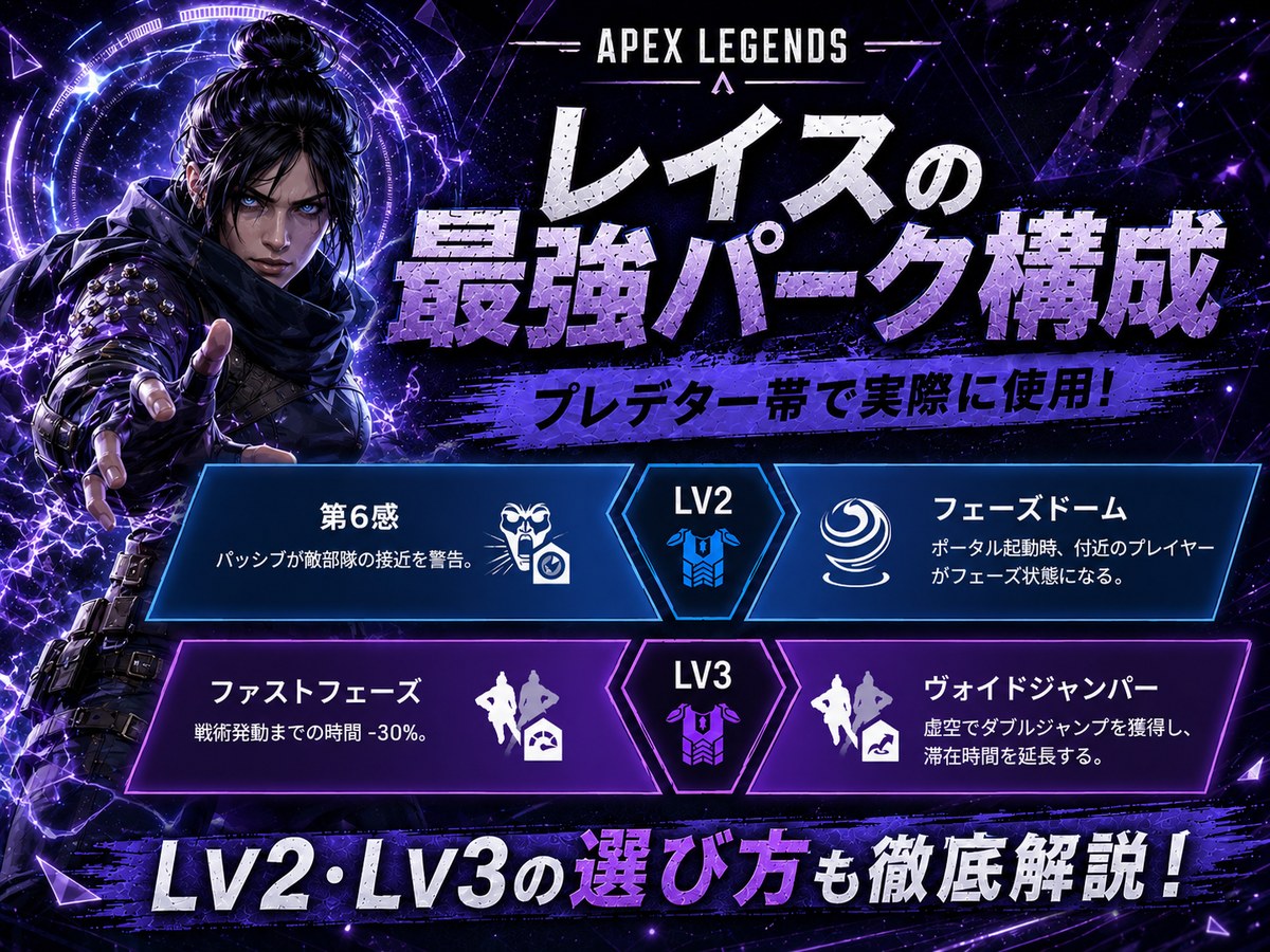 【Apex Legends】シーズン29時点でレイスのおすすめパークの選び方｜プレデター帯で実際に使用している構成を解説